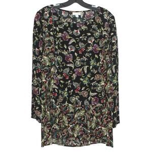 J Jill Tunic Top Boho Cottage Coastal Grandma Romantic Fairy Floral Black Small